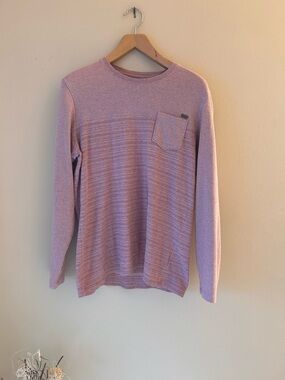 Light Mauve Textured Crewneck Sweater with Chest Pocket
